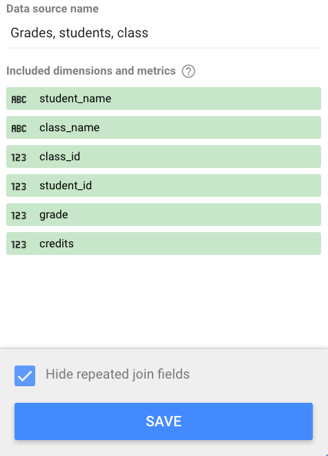 Uma combinação das tabelas de notas, estudantes e turmas, incluindo apenas um campo "student_id" e um campo "class_id".